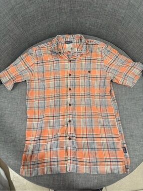 Patagonia Orange Plaid Short-Sleeve Button-Down Shirt